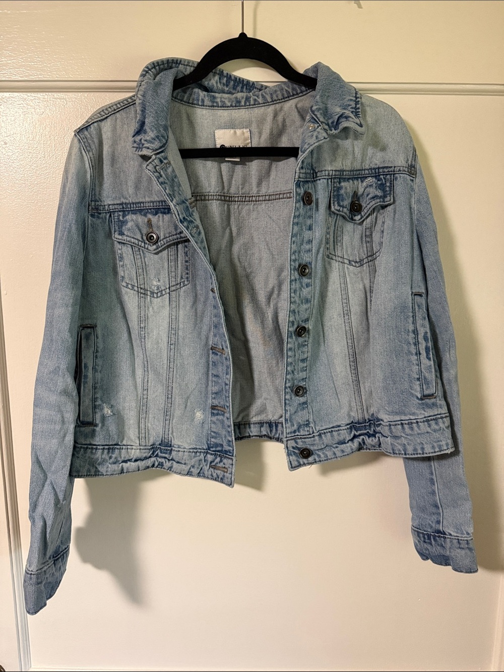 STYLUS Distressed Light Blue Denim Jacket with Button Front